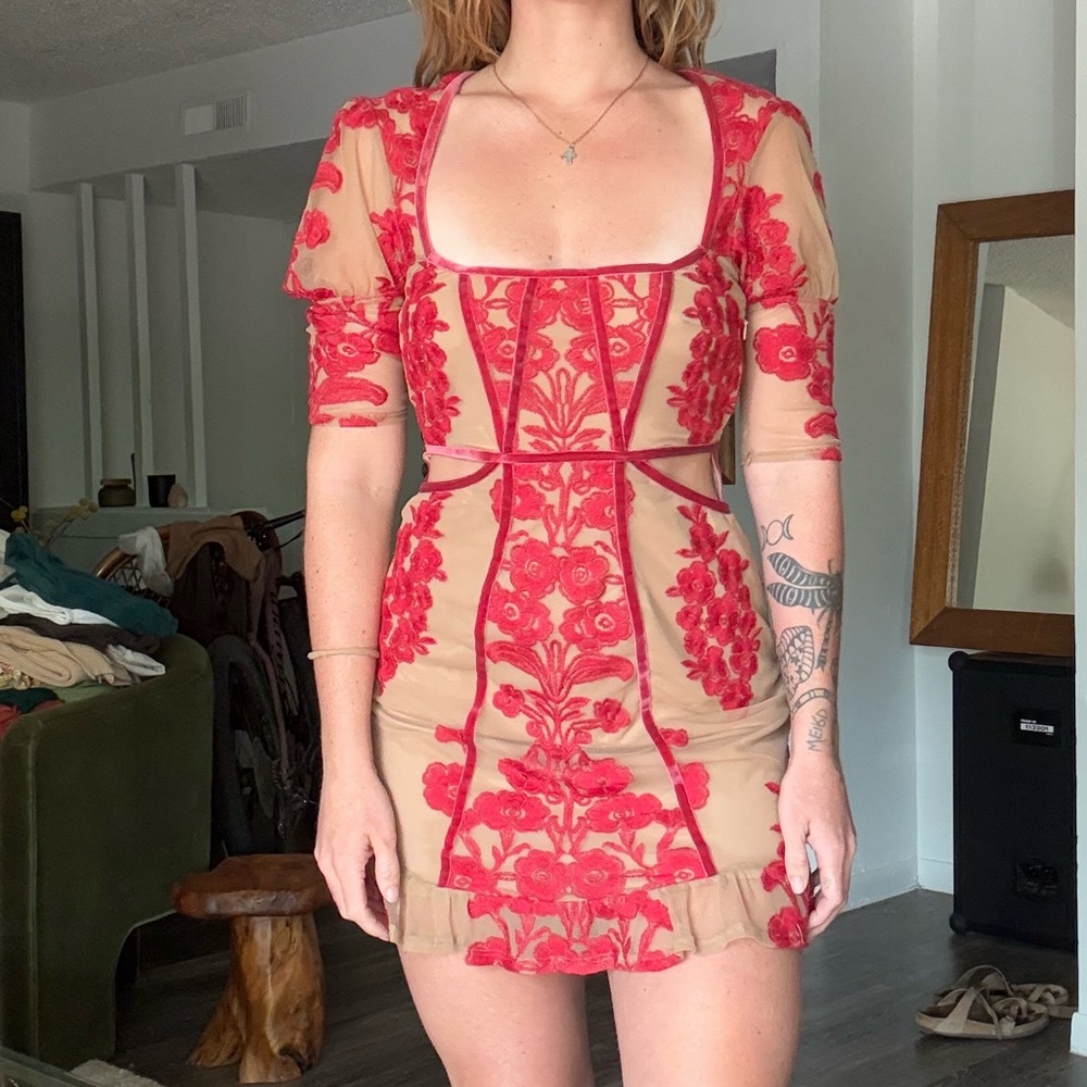 For Love And Lemons Temecula Red Floral Mini Dress